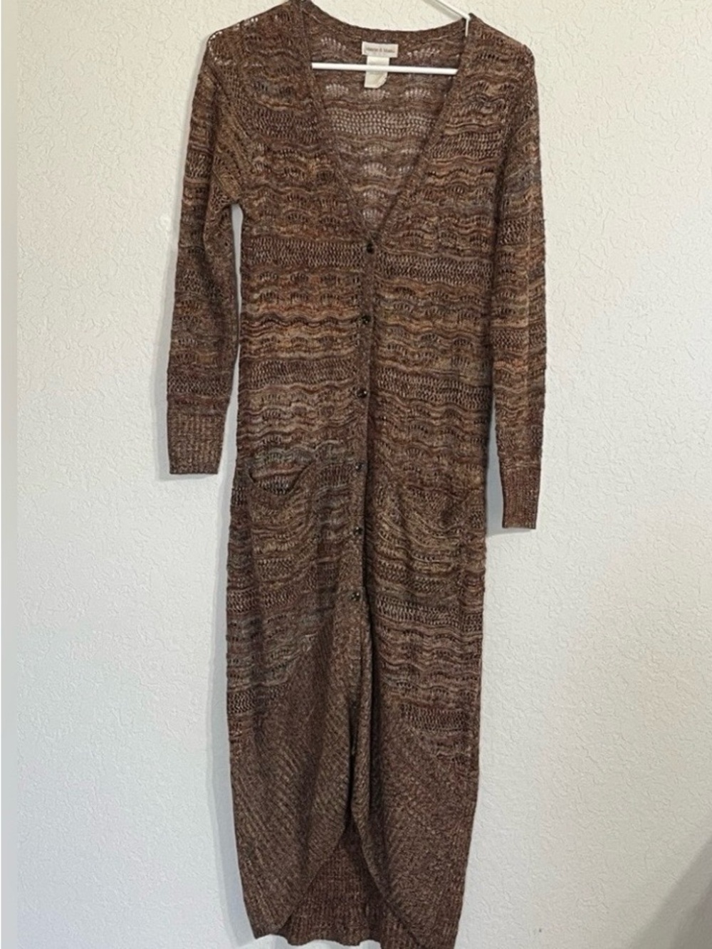 Monroe & Main Brown Women's Size S Open Knit Maxi Cardigan Duster Boho Earthy - Picture 2 of 11